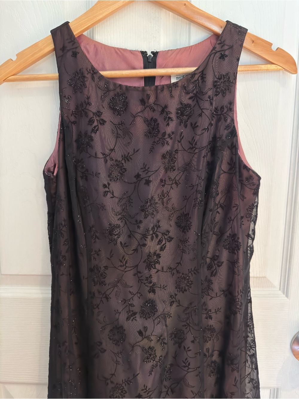 vintage 90’s Betsy & Adam black floral embroidered floor length dress